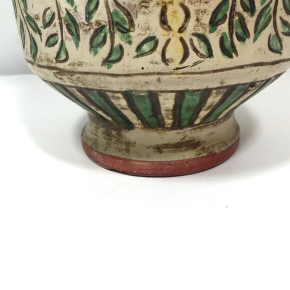 Antique Japanese Pottery Vase Hand Painted Floral Handles Vintage - Picture 9 of 12